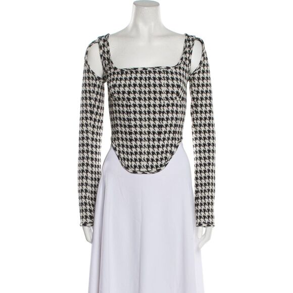 PRISCAVera Houndstooth Cutout Corset Top Size S Made in New York - Picture 1 of 6